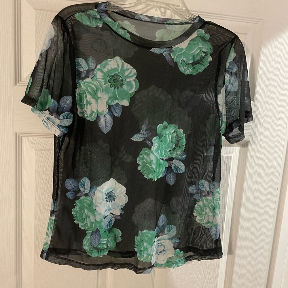 Floral Mesh Top - Black and Green